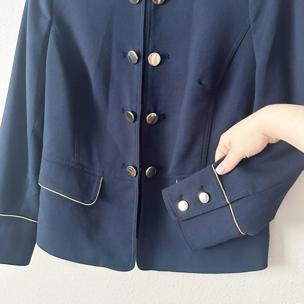 Chico's Size 1 Navy Military Gold Button Blazer Jacket Size Medium Size 8